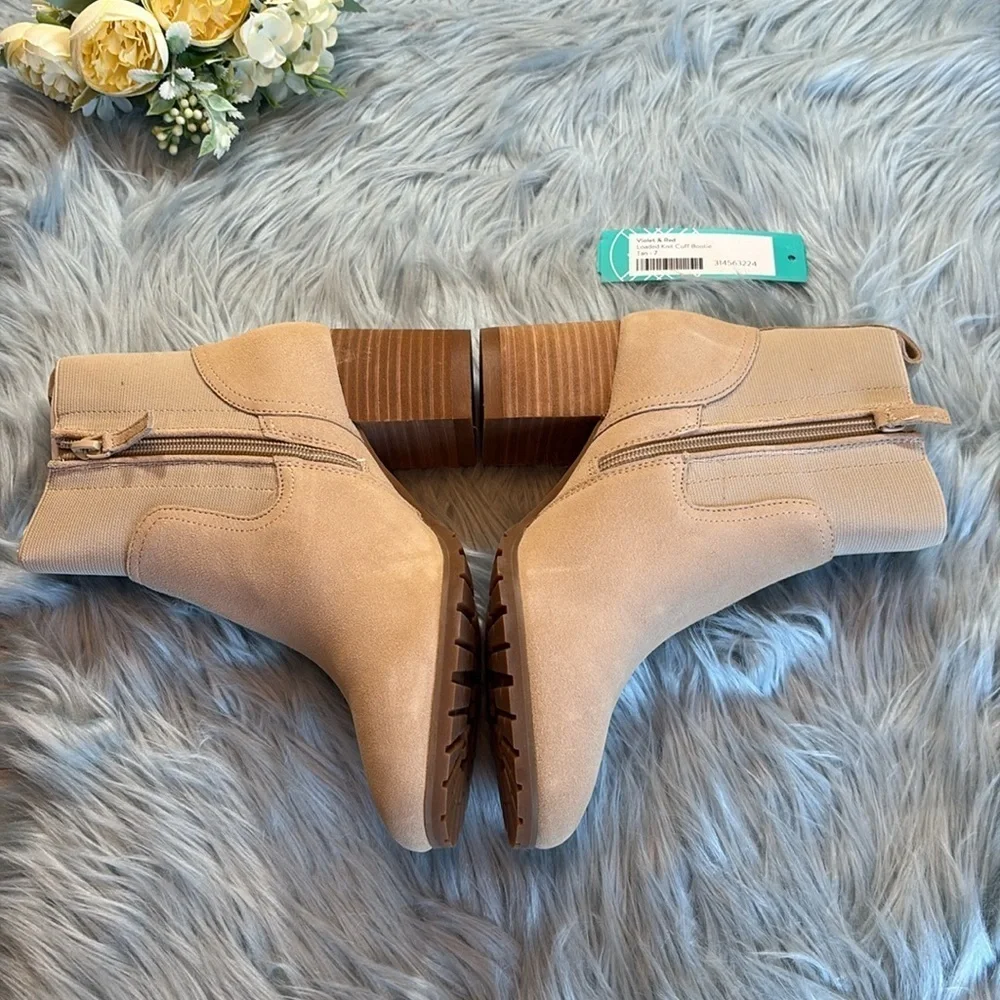 NWT Stitch Fix Violet & Red Loaded Knit Cuff Bootie Tan